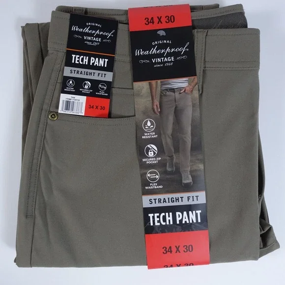 Weatherproof Vintage Mens Tech Pant 3-Pack Straight Fit 34x30 Black Gray Tan NEW